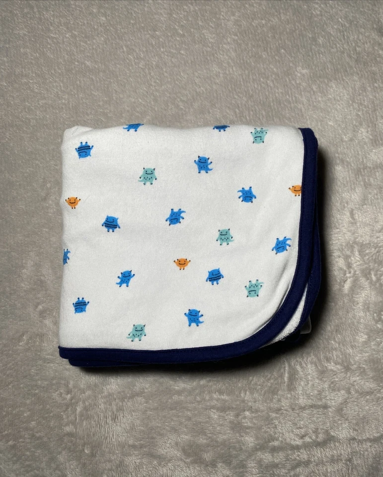 Carters Child of Mine Baby Blanket Aliens Monster White Swaddle Soft Terry Towel - Image 1 of 4