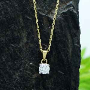 1/4ct Moissanite Solitaire Pendant 18" Necklace 14K Yellow Gold Plated
