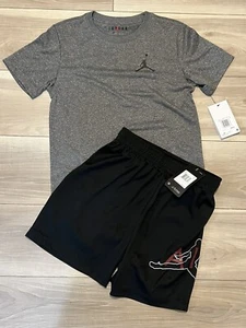 NEW NIKE Air Jordan Black SHORTS + NIKE Air Jordan Gray T SHIRT Boys Size M - Picture 1 of 8