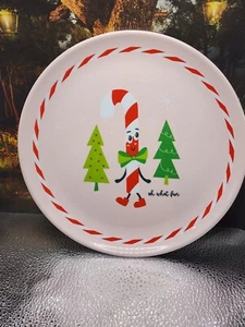 Light pink Candy Candy Oh What Fun peppermint stripe 8" melamine Christmas Plate - Picture 1 of 2