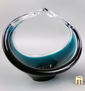 Oy Kumela Glass Dish Freeform Basket Bowl Sulo Grönberg. Teal blue. Finland. VTG - Picture 1 of 6