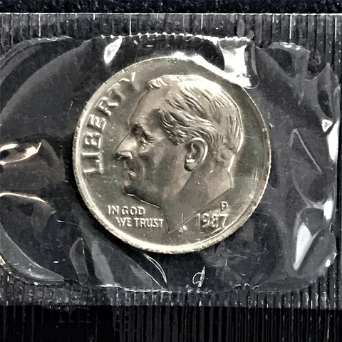 1987 P BU Roosevelt Dime Brilliant Uncirculated from Orig Mint Set in Cello BU Cover