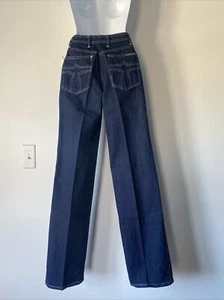 Vintage 70s 80s Deadstock N Est Ce Pas Flare Indigo Jeans High Waisted 24 x 34 - Picture 1 of 12