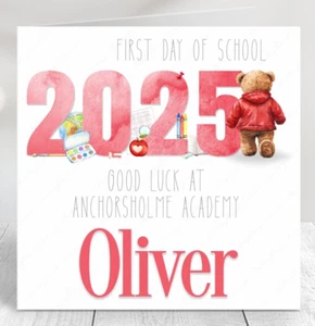 PERSONALISED FIRST DAY AT PRIMARY SCHOOL CARD 1ST DAY OF SCHOOL GOOD LUCK BEAR - Picture 1 of 12