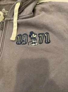 Disney Parks Mickey Mouse 1971 Gray Raw Edge Full Zip Hoodie Sweatshirt Sz Large - Picture 1 of 6