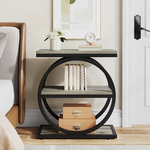 Industrial End Table Narrow Tall Telephone Table Side Table Living Room Ebony - Picture 1 of 11
