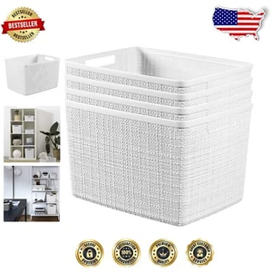 Stylish Storage Bins Set of 4 - Jute-Like Woven Texture for Home Organization - Picture 1 of 11