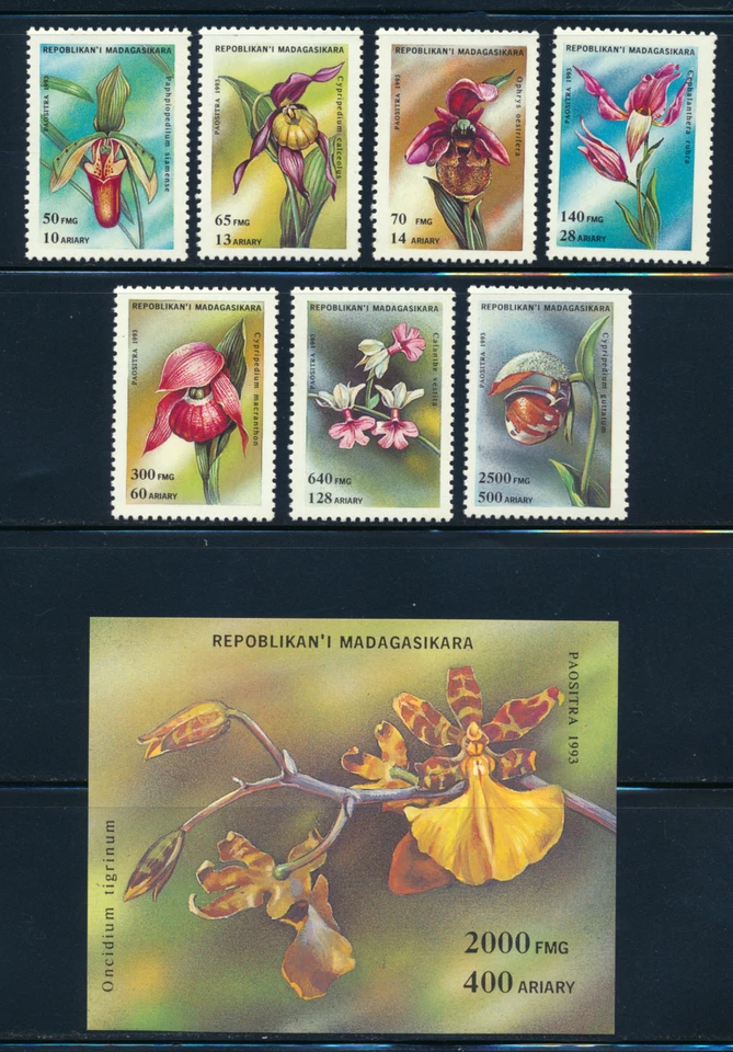 MALAGASY 1993 ORCHIDS SET + SOUVENIR SHEET SCOTT 1272-79 MNH - Image 1 of 1