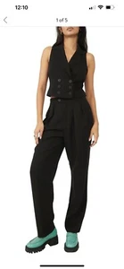 NWT FREE PEOPLE Sz 8 GABBIE VEST SUIT SET 2 PIECE VEST & TROUSER SET IN BLACK - Picture 1 of 17