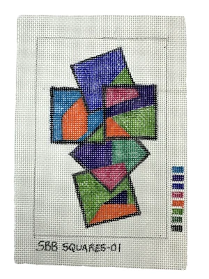 Hand Painted Needlepoint Canvas 14ct Colorful Geometric Squares Pattern 5x8 - Image 1 of 4