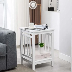 Duhome Farmhouse End Table Wood Side Table with Storage Bedside Table Nightstand - Picture 1 of 22