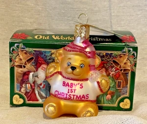 Old World Christmas Baby Girls 1st Christmas Teddy Bear Glass Ornament New - Picture 1 of 5