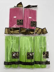 Lot of 5 Premium Cutlery Knives 24ct per Pack Pink/Lime Heavy-Duty Reusable NEW - Picture 1 of 3