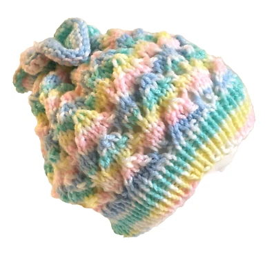 Nuevo Sombrero Tejido a Mano Bebé Niños Multicolor Rosa Azul Amarillo Blanco 15x7" - Imagen 1 de 4