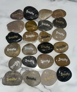Lot of 12 Inspirational Engraved Palm Stones "Breathe" - Picture 1 of 4