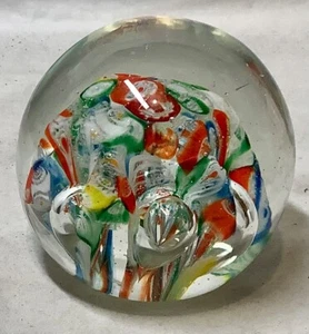 Vintage Art Glass Scrambled Millefiori 5 Bubble Paperweight - Picture 1 of 7