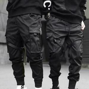 Men Ribbons Harem Joggers Harajuku Pants Sweatpant Trousers Hip-hop Cargo Y2P9