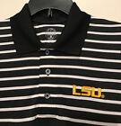 New LSU Tigers Men's Polo Dress Shirt Embroidered Logo Black w Stripes Sz Small