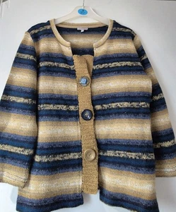 Per Una Chunky Knit Button Up Stripe Cardigan - Size 16 - Picture 1 of 4