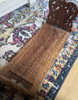 Vintage ~ Hand Carved Wooden Folding Book Stand Book Shelf Floral ~ Extendable. - Image 1 of 4