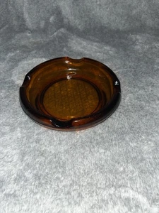 Vtg AMBER GLASS ASHTRAY Cigarette Cigars 4 Holders - Picture 1 of 9