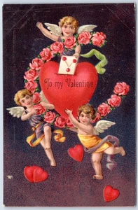 Postkarte To My Valentine Cherubs Engel tanzen Herzen Rosen HV10 - Bild 1 von 2