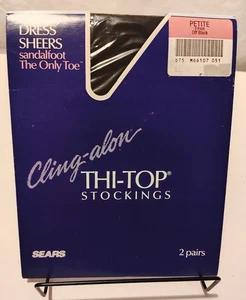 Sears Cling-Alon Stockings Thigh Highs Size Petite Off Black Reinforced Toe - Picture 1 of 4