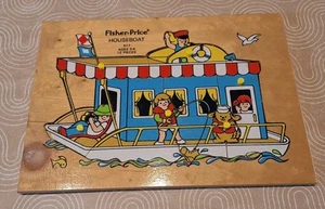 Rare Vintage Fisher-Price HOUSEBOAT Wooden Puzzle 517 w/Peg Lift 12 Pcs - Picture 1 of 11