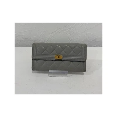 Chanel Caviar Leather Quilted Boy Continental Flap Wallet Grey - Image 1 of 3