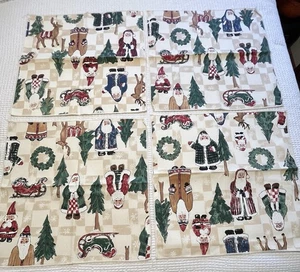 NWOT Christmas Holiday Festive Cloth 17” Square Napkins Santa Reindeer Set Of 4 - Picture 1 of 7