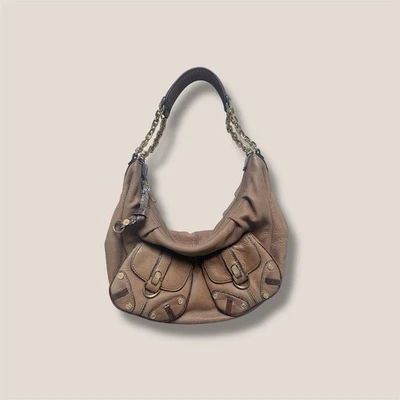 🥀👡 Vintage y2k brown leather studded chain shoulder bag Purse Ellen Tracy - Изображение 1 из 4