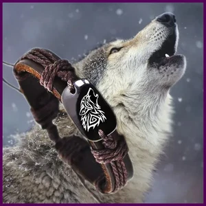 Pulsera unisex vintage trenzada cuerda cuero logotipo de lobo para mujer hombre - Imagen 1 de 18
