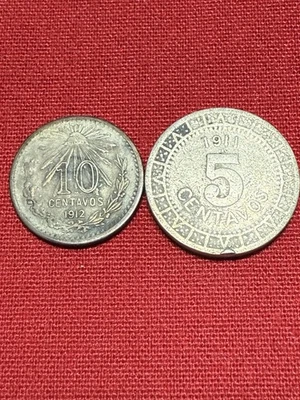 Moneda de plata México 1912 10 centavos y 1911 5 centavos conjunto de dos raras  Foto 1 de 4