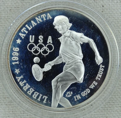 1996-P Olympic Tennis Proof Silver Dollar US Mint $1 Commemorative - Image 1 of 2