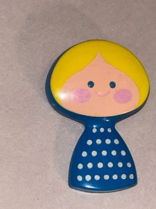 Avon Vtg 1971 It's a Small World girl Doll Perfume Brooch empty w blue polka dot - Bild 1 von 9