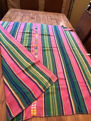 Handwoven, Vintage Guatemalan Cotton Textile 48x52 Pink Green Striped - Image 1 of 4