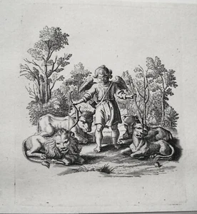 Liebe Amor hat keine Angst vor Raubtieren Kupferstich P. van der Aa 1703 - Picture 1 of 1