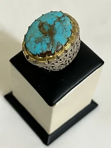 Men's silver 925 Ring Heavy Turquoise Sinai Nayshabouri خاتم فيروز نيشابوري فحل - Picture 1 of 13