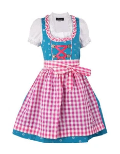 Kinderdirndl Luna Mädchen Dirndl türkis pink mit Bluse - Bild 1 von 8