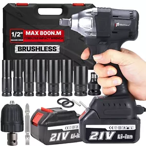 21V Cordless Electric Impact Wrench Drill Gun 1/2'' High Power Driver 800N.m - Picture 1 of 18