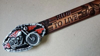 LIVE TO RIDE TO LIVE Cinturón de cuero genuino con hebilla funcional estándar Foto 1 de 4