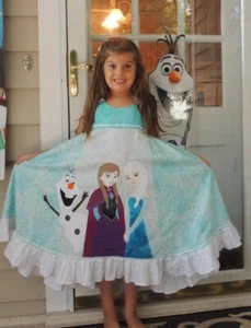EEUC 8 10 Custom Frozen Elsa Anna Olaf Dress Disney Birthday Party Hand Painted - Picture 1 of 12