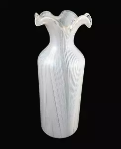 Kunstglas Vase Murano - Weiß-Blaues Fadendekor Mezza Filigrana - Carlo Scarpa ? - Bild 1 von 8
