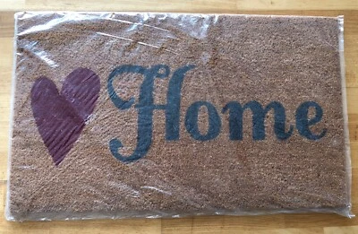 Fußmatte aus Kokos und PVC , Größe 45 x 75 cm, Home, Herz, rot, braun, schwarz - Bild 1 von 2