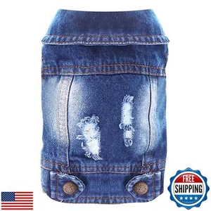 DOGGYZSTYLE Cool Blue Dog Jean Jacket Small Pet Outfits Dog Clothes for Small - Picture 1 of 5