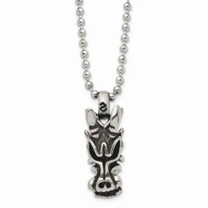 Stainless Steel Antiqued Dragon Head Pendant Necklace - Picture 1 of 4