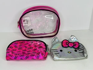 Juego de 3 piezas de bolsa de maquillaje Hello Kitty Sanrio bolsa de cosméticos conjunto cremallera *LEER estado* - Imagen 1 de 12