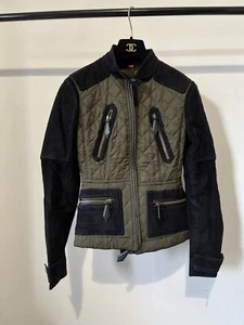 BURBERRY BLACK & KHAKI GREEN SUEDE JACKET - Picture 1 of 15