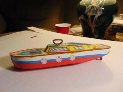 De colección The Ohio Art Co Juguete de cuerda de hojalata Motor Barco Piezas o Restauración Bryan OH Foto 1 de 4