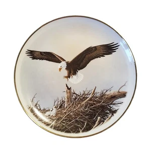 Vintage Eagle & Eaglets Nest Decorative 8.225" Collector's Plate Gold Edging - Picture 1 of 5
